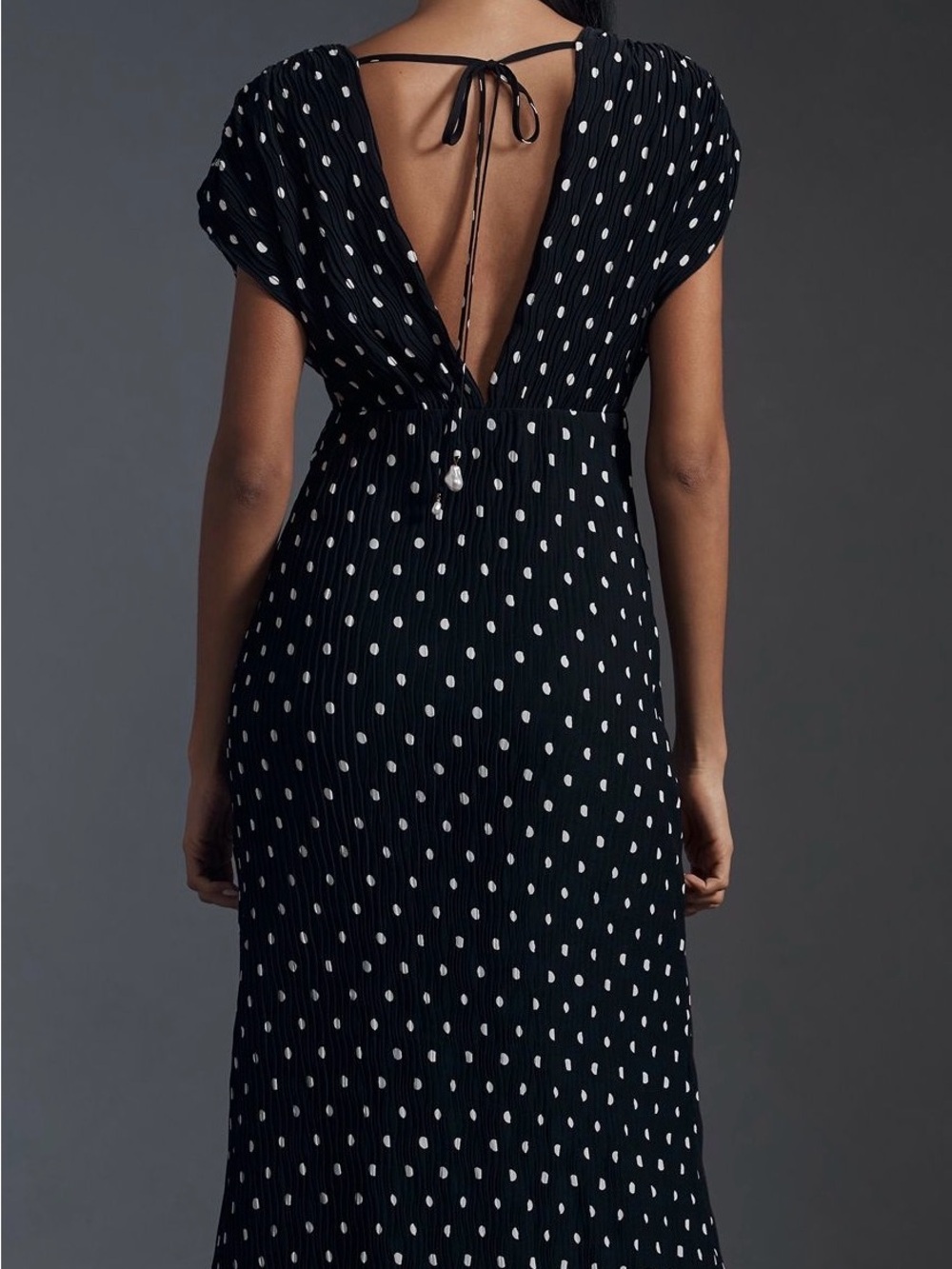 Anthropologie En Saison Black Midi Dress with White Polka Dots